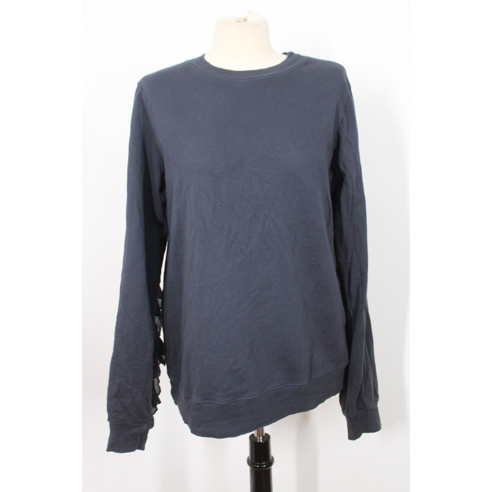 Clu M Blue French Terry Ruffle Open Sleeve Sweatshirt Cotton Silk
